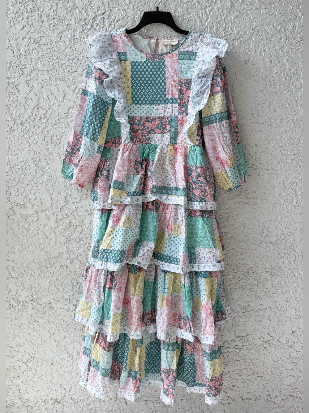 Simply Southern Pastel Patchwork Ruffle Dress - Pink, Green, Yellow, White